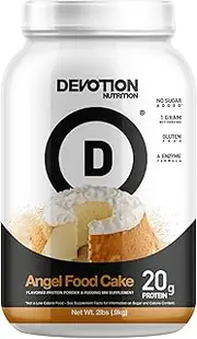 Devotion Nutrition Protein Powder Blend | Gluten Free, Keto Friendly, No Added Sugars | 1g MCT | 20g Whey & Micellar Protein | 2lb Tub (Angel Food Cake) Packaging May Vary