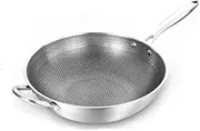 Stainless Steel WokNon-Stick Pan Frying Pan Wok, Gas and Induction Cooker Kitchen Tool (Color : with Ears, Size : 32cm)-32cm