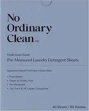 No Ordinary Clean Co Pre-Measured Laundry Detergent Sheets | Up To 80 Washes | Fresh Linen Scent | Plant-Based, Eco-Friendly, Free from Harsh Chemicals, Parabens & Phosphates | Travel-Friendly