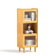 Costway Bamboo Cabinet 3-Cube Storage Organizer Bookcase Corner Sideboard Living Room Display Kitchen Natural