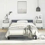 Velvet Bed Frame Dark Grey King Single Size, Platform Headboard, Wood Frame, Bedframe, Slats, Mattress, Beds, Floor, Cama, No Box - 208 x 111 x 50.5 cm