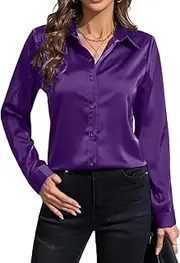 [IBAOTORONI] Women's Satin Button Down Shirts: Long Sleeve Classic Collared Silk Button Up Blouses Casual Work Tops