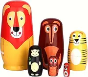 SWANGSA 6 Pcs Russian Nesting Dolls, Cute Cartoon Animals Handmade Wood Stacking Matryoshka Nesting Dolls for Kids Birthday Wishing Gift, Home Decoration