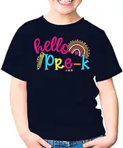 [SDVN] Hello Pre K Rainbow Back to School Teachers Girls Unisex Kids Shirt Gift Boy Girl Youth T-Shirt (Navy;XS)