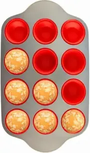 Non-Toxic 12 Cup Silicone Muffin Tray - Oven Safe & Dishwasher Friendly Design