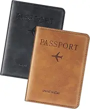 [Aeaocvo] 2 Pack Passport Case, Passport Holder for Travel, Passport Cover with Credit Card Slot and Boarding Pass Slot Combo, Passport Book for Women and Men
