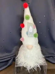 Winter Holiday Shelf Sitter White Light Up Gnome w/ Pom Pom Knit Hat NEW