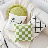 在飛比找松果購物優惠-清新綠色棋盤格民宿抱枕套 替換裝飾打造溫馨空間 (7.4折)