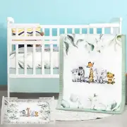 3 Pcs Baby Crib Bedding Set - Safari Animals Watercolor Eucalyptus Jungle Cri...