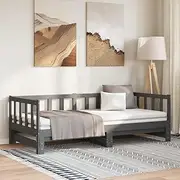 Pull-Out Day Bed Frame in Grey, Solid Pine Wood Construction, 2X(90x190) cm Mattress Compatible, Space-Saving Sofa Bed, Slatted Base for Stability, Bedroom & Living Room Furniture