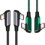 tunghey 2Pack USB C to USB C Cable 100W, Dual Right Angle USBC to USBC Cable, 5A Super Fast Charging Type-C to Type-C Cord Compatible with Ma-cBook Pro/IP-ad Pro, Galaxy S23/S22/S21 Black Green (3M)