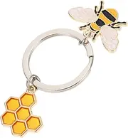 [LIFKOME] Cute Honeycomb Bee Keychain Metal Bee Charm Decor Key Ring Pendant for Friends Family