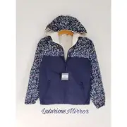 Eddie Bauer Girls Reversible Windy Ridge Hooded Blue Floral Zip Up Jacket Sz L