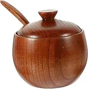 PRETYZOOM Wooden Condiment Pot with Lid and Spoon Decorative Seasoning Jar for Salt Sugar Spices Compact Kitchen Supply for Sauces and Flavors Unique Design for Modern Life