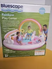 Bluescape Rainbow Unicorn Play Center Inflatable Pool Kiddie Water Slide Sprayer