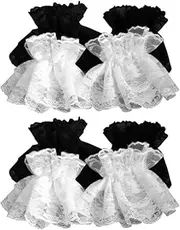 [VALICLUD] 2 Pairs Women's Vintage Sheer Floral Lace Wrist Gloves - Lolita Sunblock Fingerless Bridal for Wedding Tea Party - Black and White