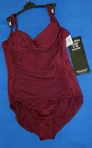 Miraclesuit Burgundy Red One Piece size 16 LAST ONE retail $158
