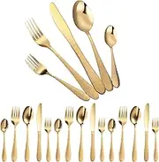 20 Pcs Hammered Silverware Set Stainless Steel Flatware Set Including Fork Spoon Cutter Ergonomic Cutlery Kit for Home Kitchen Restaurant Party(Gold,20pcs)