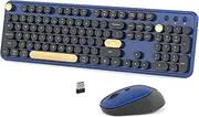 Colorful Wireless Computer Keyboards Mouse Combos, UBOTIE Polychrome Round Keycaps Retro PC Keyboards 2.4GHz Radio Frequency Connection with Optical Mouse(Black Blue)