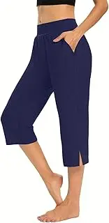 [Generic] Ladies Black Leggings Trousers Flared Women 70S Denim Palazzo Summer Linen 3/4 Pants Womens Straight Leg Joggers with Pockets Cropped Walking Long Pack Plus White Gym