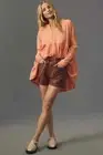 Anthropologie Pilcro Long-Sleeve Babydoll Blouse gingham top S new nwt orange