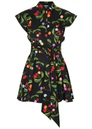 Borgo DE Nor Helena Printed Cotton Mini Shirt Dress - Black - 12 (UK12 / M) 12 (UK12 / M)