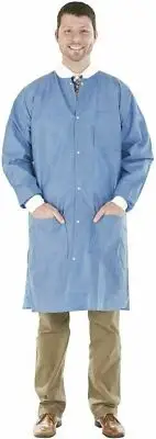 Disposable Lab Coat Gown SMS 45 GSM With Knit Cuffs, Collar 2 Pockets 100 Pack