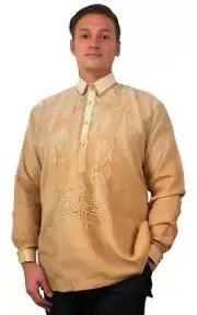 Beige Long Sleeve Organza Barong Tagalog - ORDER US SIZE