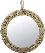 Stonebriar SB-5389A Small Round Wrapped Rope Mirror with Hanging Loop, Vintage Nautical Design, Brown, Tan
