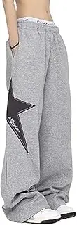 [Pooyikoi] Women Streetwear Sweatpants Drawstring Elastic Waist Loose Wide Leg Joggers Y2k Star Print Pants Harajuku Trousers