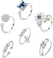 [LIFKOME] Adjustable Fidget Rings Set 6pc Sensory Rings for Men Women Anxiety Relief Finger Jewelry Fashion Decor