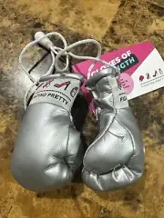 Fighting Pretty Mini BOXING GLOVES 3.5 Inch New Hang From Car Mirror Silver