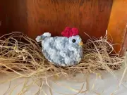Amigurumi Chicken Plush Handmade Gray Easter Springtime Decor