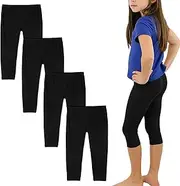 [Generic] 4 Pack Toddler Girls Capris Leggings Black Cropped Leggings Short 3/4 Trousers Tights Pants for Kids