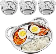 MEZOKUCEL Set of 4 Cute Panda Shape 304 Stainless Steel Divided Plates - 3 Compartment Unbreakable Dinner Plates for Picky Eaters, Kids, Lunch, Camping, Durable & Eco-Friendly (4)