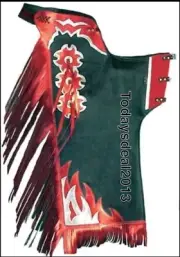 Western Black Top Grain Leather Bull Riding Rodeo Chaps with Fringes : 9001