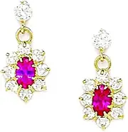 [JewelryWeb] 14k Yellow Gold July Red 3x5mm CZ Flower Drop Screw Back Earrings 16x8mm Stud Earring for Women