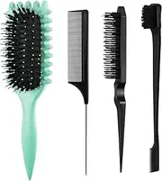 4Pcs Slick Bristle Hair Brush,Double Sided Edge Brush and Pin Tail Comb,Curl Defining Brush Curly Hair Brush,Curl Defining Brush Comb Slick Back Hair Brush Curly Hair Defining Brush Slick Hair Brush