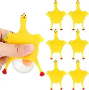 6 Pieces Funny Toys Novelty Chicken and Eggs Stress Relieve Toys Venting Anger Rubber Chicken Laying Egg Chicken Toys Funny Rubber Chicken Keychain for Releasing Stress