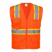 NEW PORTWEST REFLECTIVE TAPE ORLANDO CONTRAST VEST SIZE M-3X US374 ORANGE ZIP