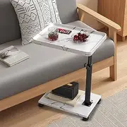 [SHENMAIDAY] Adjustable C Shape Side Table, Adjustable Height Sofa Side Table, Small C Shape Side Table with Wheels, TV Tray Table, Sliding Table for Sofa Living Room Bedroom Tray Table (White)