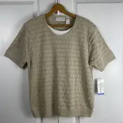 New Alfred Dunner Pullover Sweater XL Beige/White Short Sleeve NWT