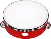 uxcell 1 Pcs Tambourine Drum 6 Inch Wood Hand Held Tambourine Single Row Metal Jingle Percussion Musical Drum Instrument for Adults Church Wedding Party Games, Red