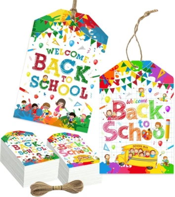 50Pcs Back to School Gift Tags with String - First Day & Welcome Back Tags with