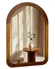 Arched Mirror 24 x 36 Inch,Brown Wood Rustic Bathroom Tempered Wall Mirror
