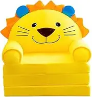 Animal Shape Folding Sofa Bed, Convertible Chair, Soft Foldable Sofa Bed, for Kids Room, Yellow Lion, as described