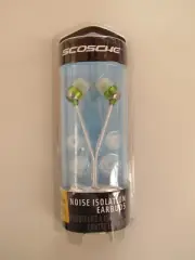 SCOSCHE SMCL1015 Earphones Earbuds Noise Isolation S/M/L Inserts Wired Green NEW