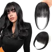 FLUFYMOOZ Clip in Bangs 100% Human Hair, Bangs Hair Clip Extensions, Clip on Bangs Wispy Bangs French Bangs Fringe with Temples Hairpieces for Women, Fake bangs for Women (French Bangs Natural Black ）