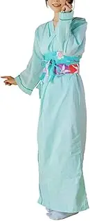 [CUZKDPF] Women's Traditional Japanese Kimono Pink Peach Blossom Print Yukata Long Robe with Obi Belt/37