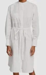 NWT CO Essentials Cotton Belted Poplin Tunic Dress Large White Mandarin Collar